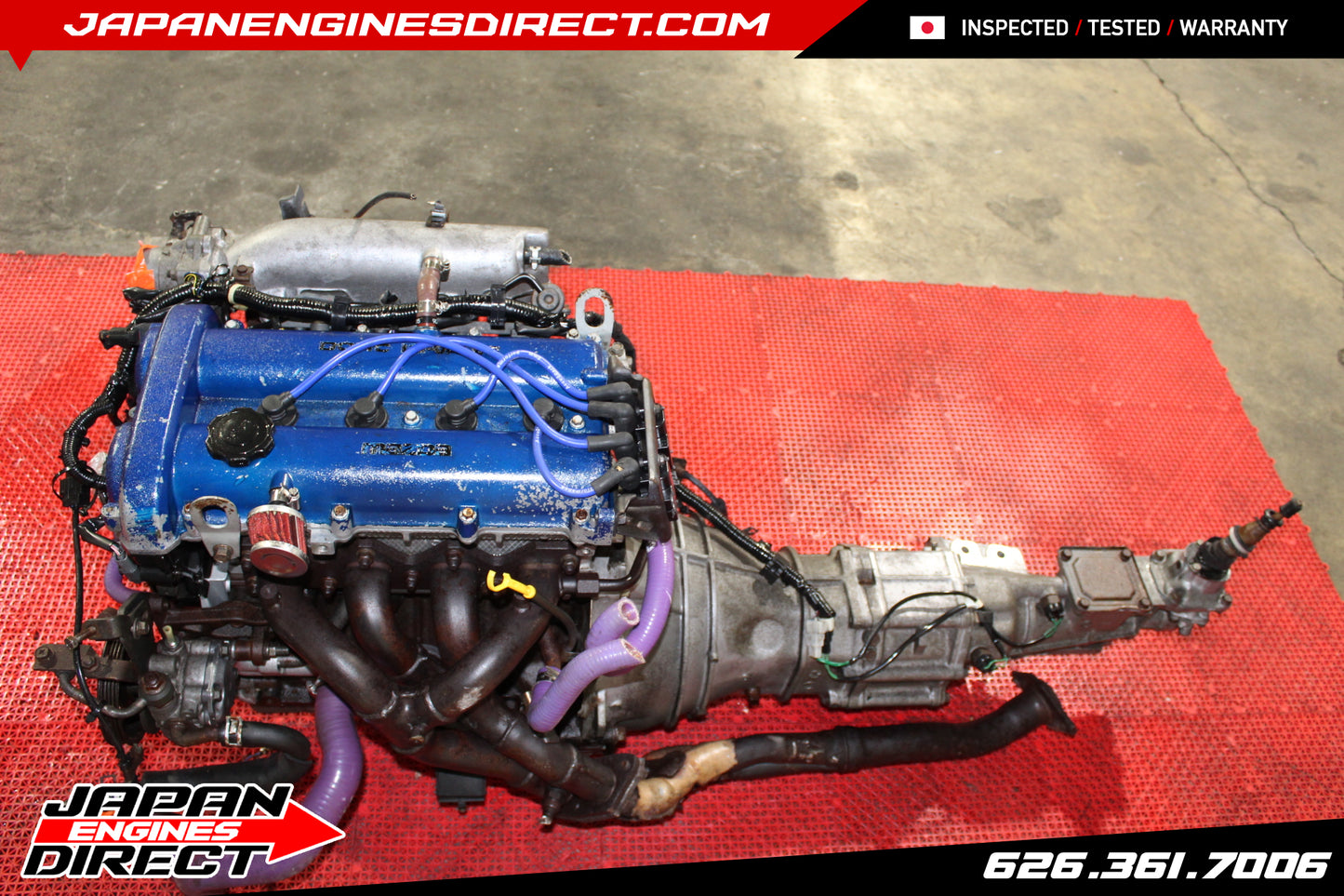 JDM 1990-1993 MAZDA MIATA 1.6L USED MOTOR W/ 5 SPEED MANUAL TRANSMISSION LONG NOSE